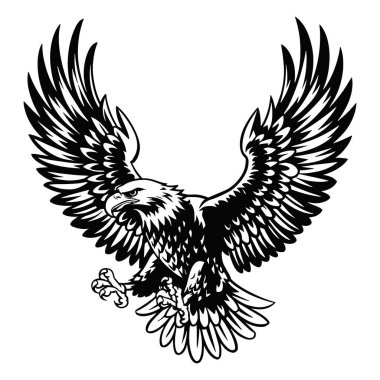 Kartal silueti, cesur ve görkemli bir tasarıma sahip vektör çizimi. Beyaz bir arka planda izole edilmiş. Logolar, simgeler ve grafik projeleri için mükemmel.