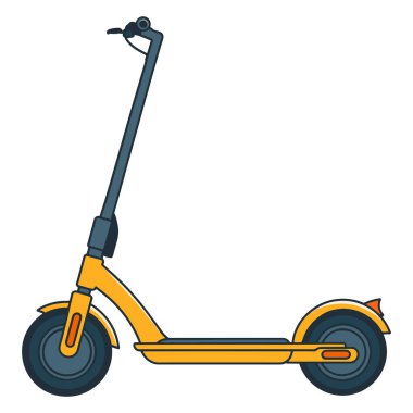 Elektrikli tekme scooter ikonu. Şehir ulaşımı için çevre dostu şehir aracı, modern şehirlerde ulaşım, beyaz arka planda izole edilmiş illüstrasyon.