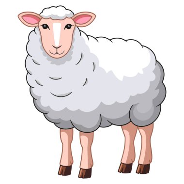 Şirin bir Doğu Frizya koyunu. Kalın tüylü ve pembe kulaklı evcil bir hayvan, çiftlik hayvanları ve hayvanlarla ilgili tasarımlar için mükemmel..