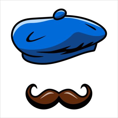 Fransız ressam ikonu. Bıyıklı bir adam, bere takıyor. Basit ve şık vektör çizimi, yaratıcı ve sanatsal temalar için idealdir. Beyaz arkaplanda izole.