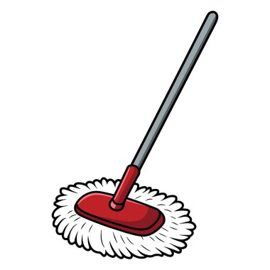 Uzun saplı gri süpürgenin vektör çizimi. Basit ve işlevsel temizlik aracı tasarımı, ev ve ticari kullanım için ideal. Beyaz bir arkaplanda izole edilmiş.