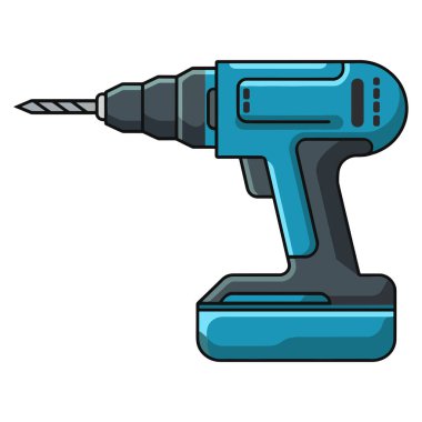 Beyaz arka planda el elektrikli matkabı, vektör illüstrasyonu. Çeşitli materyallerde delik açmak için güç aracı.