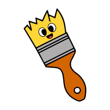 Mutlu boya fırçası maskotu çizimi, neşeli bir gülümseme ve neşeli bir ifade. Yaratıcı temalar, sanatla ilgili tasarımlar ve çalışma alanı çizimleri için mükemmel. Vektör illüstrasyonu.