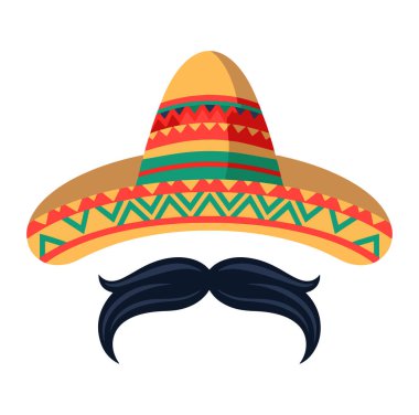 Şapka ve bıyık çizimi. Projelere eğlenceli bir dokunuş eklemek için vektör tasarımı mükemmel. Parti temaları, grafik tasarımlar ve tuhaf karakter çizimleri için ideal