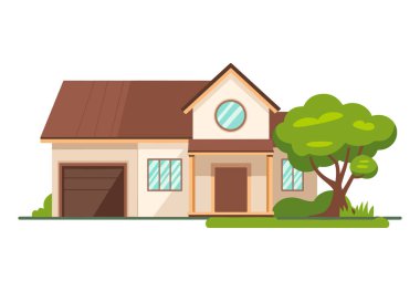 Ev ikonu düz stil. Beyaz arka planda izole edilmiş basit bir ev vektör illüstrasyonu. Apartman tabelaları, gayrimenkul veya iş konseptleri için ideal.
