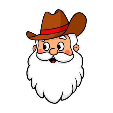 Eski moda Noel Baba kovboy şapkası takıyor ve Noel temalı. 70 'lerin stil Noel Baba çizimi, bayram tasarımları ve mevsimlik dekorasyonlar için ideal..