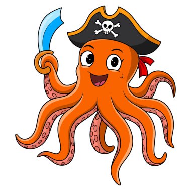 Çizgi film korsan ahtapot çizimi. Oyuncu ve maceracı karakter tasarımı, deniz teması, çocuk projeleri ve korsan temalı tasarımlar için mükemmel..