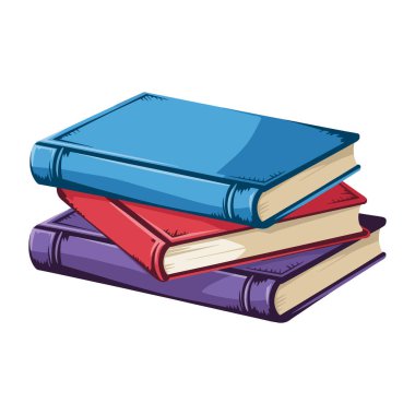 Üç renkli kitap yığını vektör illüstrasyonu. Düzenli olarak dizilmiş çeşitli renkler, eğitim, kütüphane veya temalı tasarımlar için ideal kitaplar