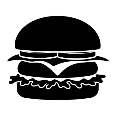 Bir hamburgerin silueti, beyaza izole edilmiş. Yemek temalı tasarımlar, restoran logoları ve hamburger promosyonları için vektör simgesi ideal. Aşçılık projeleri için mükemmel.