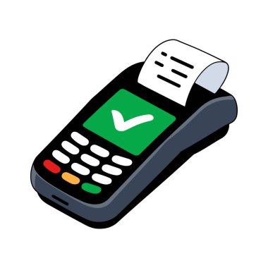 POS simgesi. Beyaz arkaplanda izole edilmiş web tasarımı için Isometric ödeme terminal vektör çizelgesi