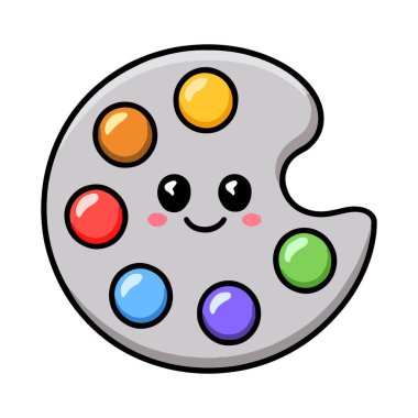 Beyaz arka planda pembe, mavi ve sarı renkler içeren yumuşak pastel tonlu Kawaii renk paleti düzenlenmiştir. Sevimli ve estetik tasarım elementi.