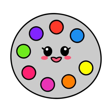 Kawaii renk paleti, neşeli pastel tonları ile, pembe, yeşil ve mavi, beyaz arka planda sergilenir şirin ve minimal tarzda.