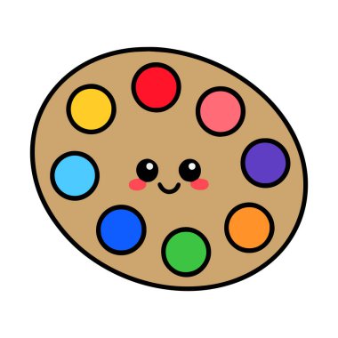 Mavi, sarı ve pembe içeren yumuşak pastel tonlu Kawaii renk paleti, en az tasarım içeren beyaz bir arkaplanda düzenlenmiştir..