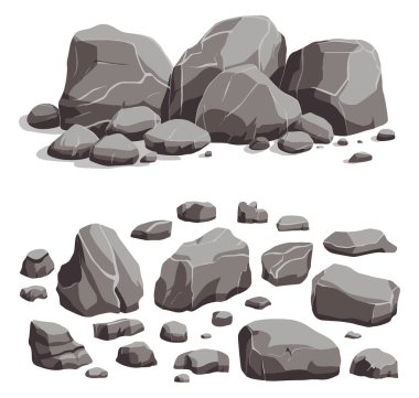 Doğal duvar taşları ve gri kayalar. Ormanlar, dağlar ve parke taşlı mağaralar.