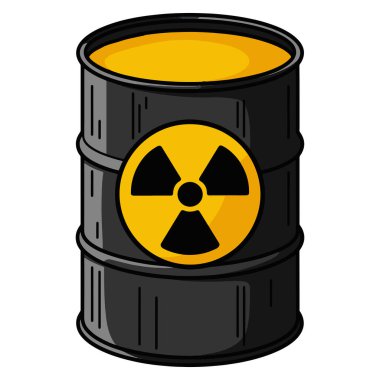 Zehirli atık varili ikonu. Çevresel kirliliği ve tehlikeli maddelerin bertaraf edilmesini temsil eden radyoaktif biyolojik tehlike konteynırının vektör çizimi