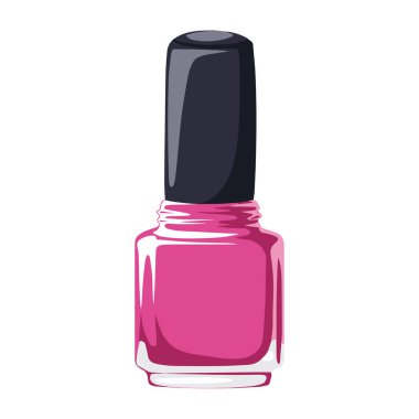 Pembe oje, kapalı şişe, beyaz arka planda izole edilmiş. Güzellik ve tırnak tasarımı kavramları için vektör çizimi. Yazdırma, pankart, broşür ve logo için ideal