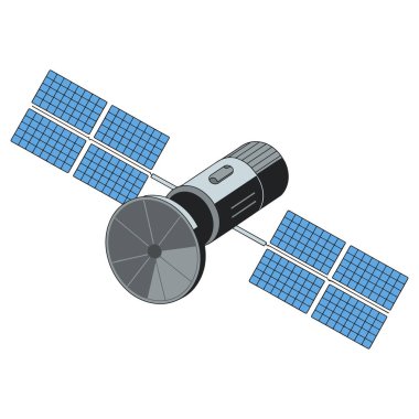 Renkli uzay aracı sembollü uydu ikonu gezegeni. Vektör illüstrasyonu.