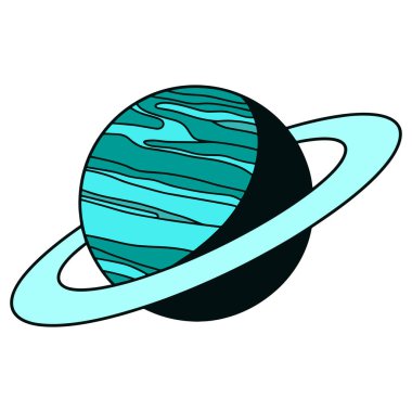 Basit ve temiz bir tasarımı olan Uranüs gezegeni. Beyaz arka planda izole edilmiş, uzay temalı projeler ve eğitim materyalleri için mükemmel.