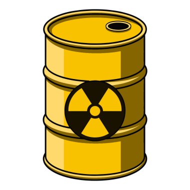 Radyoaktif atık varili ikonu. Biyolojik tehlike sembollü zehirli varil, çizgi film stili vektör. İzole edilmiş tehlikeli madde depolama çizelgesi.
