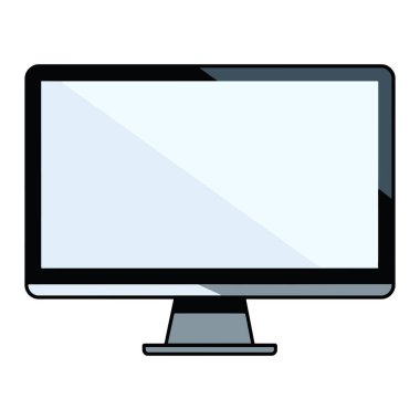 Gerçekçi siyah bilgisayar monitörü. Minimalist tasarımı olan, beyaz arkaplanda izole edilmiş düz ekran bir ekran. Teknoloji, iş ve elektronik temalar için mükemmel. Vektör illüstrasyonu