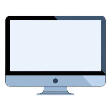 Beyaz arka planda izole edilmiş siyah ve gri renkli gerçekçi masaüstü monitörü. Şık bilgisayar ekran tasarımı teknoloji ve iş teması için ideal. Vektör illüstrasyonu