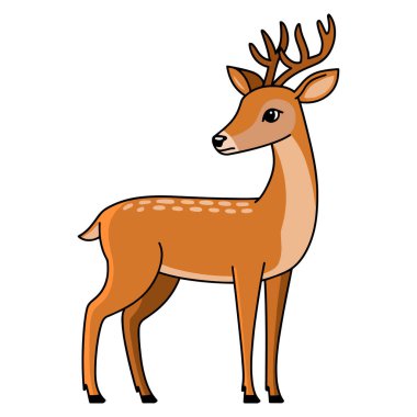 Ren geyiği vahşi hayvan karakteri. Doğal bir yaban hayatı ortamındaki ren geyiğinin vektör çizimi. Doğa, orman ve hayvan temalı tasarımlar için idealdir..