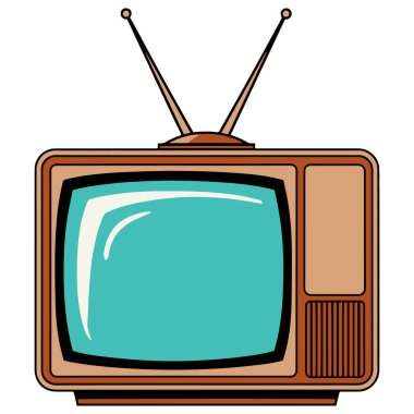 Anten Simgesi ile Retro TV Seti. Düz turuncu televizyon vektör çizimi, beyaza izole edilmiş. Retro tasarımlar, medya temaları ve klasik markalaşma için ideal.