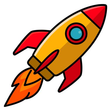 Uzaya fırlatılan roket, bir iş girişimini sembolize ediyor. İnovasyon ve başarıyı temsil eden bir uzay gemisinin izlerle yükselen vektör çizimi.