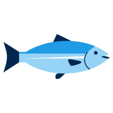 Tuzlu su balığı düz tasarım vektör çizimi. Taze balık ikonu, deniz ürünleri logoları, restoran markalaşması ve balıkçılıkla ilgili tasarımlar için ideal.