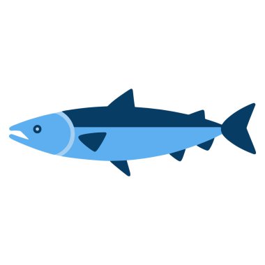 Tuzlu su balığı düz tasarım vektör çizimi. Taze balık ikonu, deniz ürünleri logoları, restoran markalaşması ve balıkçılıkla ilgili tasarımlar için ideal.