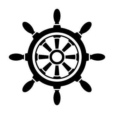 Gemi tekerleği çizimi. Klasik tasarımlı, dekoratif çerçeveyle çevrili bir deniz dümeni. Deniz teması, logo ya da denizle ilgili grafikler için mükemmel.