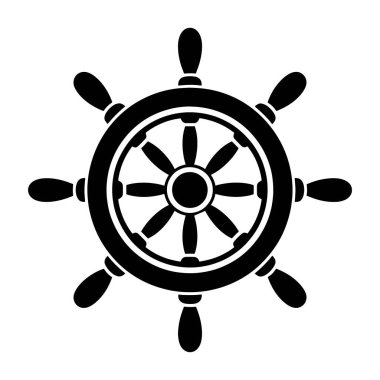 Gemi tekerleği çizimi. Klasik tasarımlı, dekoratif çerçeveyle çevrili bir deniz dümeni. Deniz teması, logo ya da denizle ilgili grafikler için mükemmel.