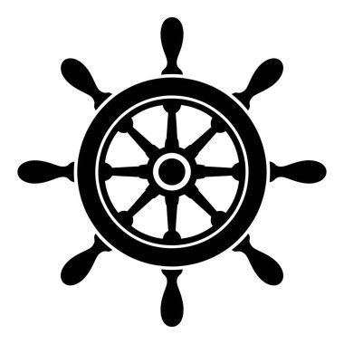 Gemi tekerleği çizimi. Klasik tasarımlı, dekoratif çerçeveyle çevrili bir deniz dümeni. Deniz teması, logo ya da denizle ilgili grafikler için mükemmel.