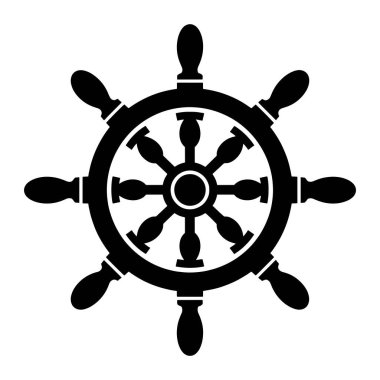 Gemi tekerleği çizimi. Klasik tasarımlı, dekoratif çerçeveyle çevrili bir deniz dümeni. Deniz teması, logo ya da denizle ilgili grafikler için mükemmel.