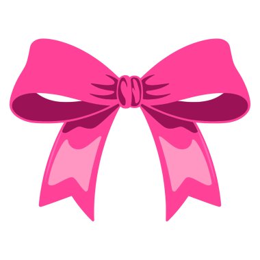 Basit pembe yay vektör çizimi. Kızların saç bakımları için şık bir dekorasyon. Parlak ve modaya uygun bir görünüm yaratıyor. Modern, sevimli ve moda tasarım öğesi. Düz çizgi film biçimi.