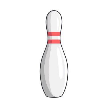 Kırmızı çizgili tek bir bovling pimi, gerçekçi vektör çizimi. Spor ve bowling temalı tasarımlar için ideal