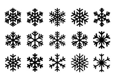 Kar Tanesi Simgesi Seti. Kış temaları için kar tanesi sembolleri. Mevsimlik tasarımlar, tatil süslemeleri ve şenlikli markalar için mükemmel..