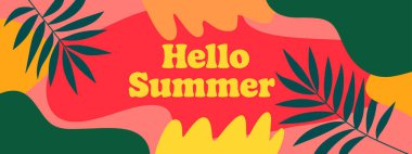 Canlı tropikal yapraklarla dolu yaz arkaplanı. Satışlar, posterler, sosyal medya ve reklam afişleri için mükemmel. Parlak ve taze mevsimsel tasarım.