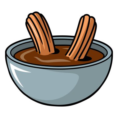 Zengin çikolata soslu lezzetli ev yapımı churros, klasik bir Meksika ziyafeti. Kafe menüleri, yemek posterleri ya da abur cubur temalı çizimler için ideal.