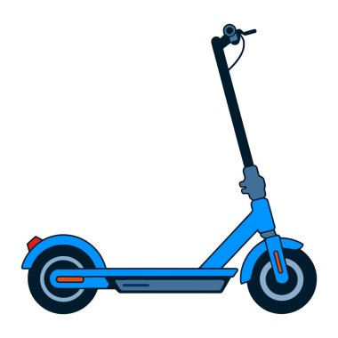 Elektrikli açık mavi scooter ikonu. Kentsel ulaşım için çevre dostu bir e-scooter 'ın modern tasarımı. Vektör illüstrasyonu beyaz arkaplanda izole edildi.