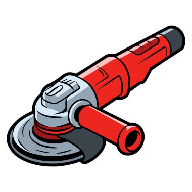 Öğütücü araç vektör illüstrasyonu. Disk kesme, kıyma makinesi tekerlekleri ve pnömatik metal levha kesici. Marangozluk, metal işçiliği ve inşaat aleti tasarımları için ideal.