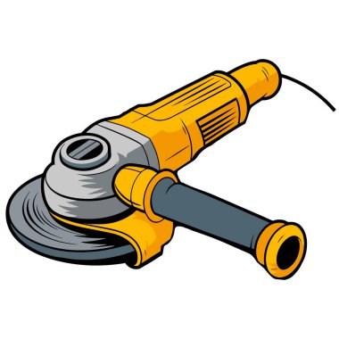 Açı öğütücü vektör çizimi. Dönen diski olan el bilgisayarı. Kesmek, öğütmek ve cilalamak için kullanılır. Beyaz arka planda izole edilmiş, yapım ve onarım için ideal..