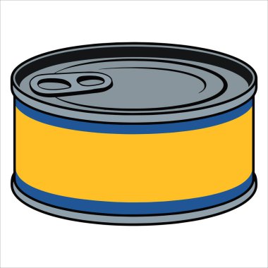 Çizgi film tuna teneke kutu simgesi, vektör resmi beyaz arkaplanda izole edilmiş. Web tasarımı, konserve yiyecek ambalajı ve deniz ürünleri ile ilgili konular için mükemmel.
