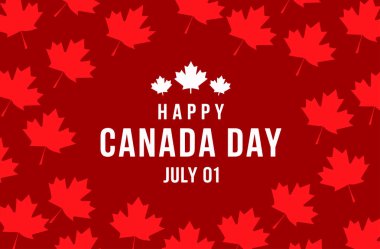 Kanada bayrağı ve akçaağaç yaprağıyla 1 Temmuz 'un kutlu olsun. Kanada 'nın Bağımsızlık Günü kutlamaları için arkaplan, pankart, kart ve poster tasarımları için mükemmel.