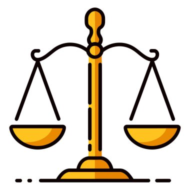 Düz tasarımda Adalet Ölçekleri simgesi. Hukuk dengesi sembolü Terazi 'yi temsil ediyor. Hukuk, adalet ve eşitlik temalı çizimler için ideal..