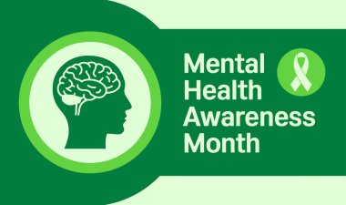 Zihinsel Sağlık Bilinci Ay arka plan vektörü standart yeşil renkte olsun. Pankartlar, afişler, pankartlar, kartlar ve bilinçlendirme kampanyası tasarımları için ideal tatil kavramı.