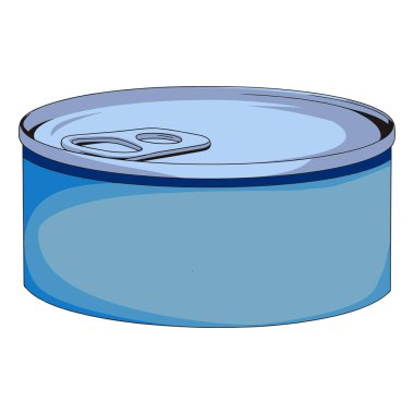 Çizgi film tarzında ton balığı tenekesi simgesi, beyaz arkaplanda izole edilmiş vektör illüstrasyonu. Yiyecek ambalajı, konserve ürün etiketleri ve deniz ürünleri temalı tasarımlar için idealdir..