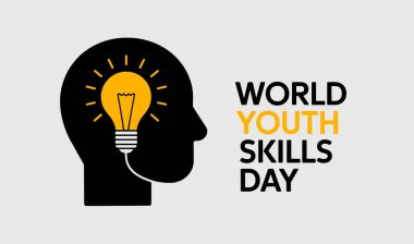 Dünya Gençlik Yetenekleri Günü, her Temmuz 'da kutlanır, Vektör illüstrasyonu. Eğitim, güçlendirme, eğitim ve gençlik gelişimi temalı tasarımlar için harika.