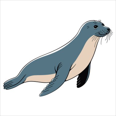 Bacakları olan deniz hayvanı, fil vektör çizimi. Vahşi yaşam ve doğa temaları için eşsiz deniz yaşamı konsepti.