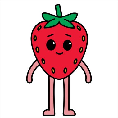 Gülümseyen çilek karakteri Kawaii vektör çizimi. Okul öğle yemeği programları ve meyveli pop kültür koleksiyonları için mükemmel..